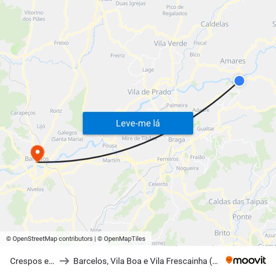 Crespos e Pousada to Barcelos, Vila Boa e Vila Frescainha (São Martinho e São Pedro) map