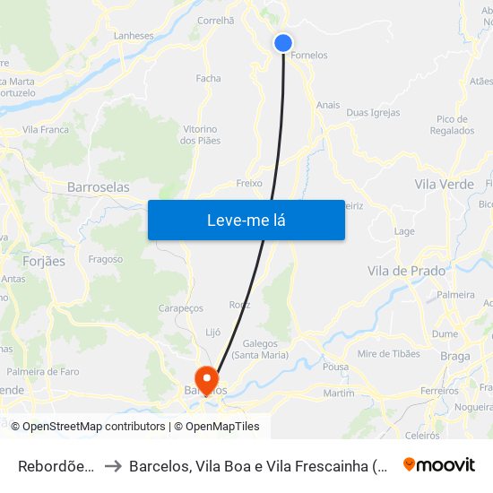 Rebordões (Souto) to Barcelos, Vila Boa e Vila Frescainha (São Martinho e São Pedro) map