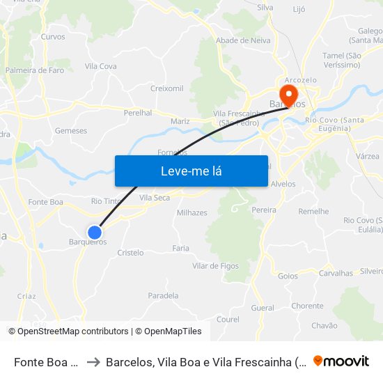 Fonte Boa e Rio Tinto to Barcelos, Vila Boa e Vila Frescainha (São Martinho e São Pedro) map