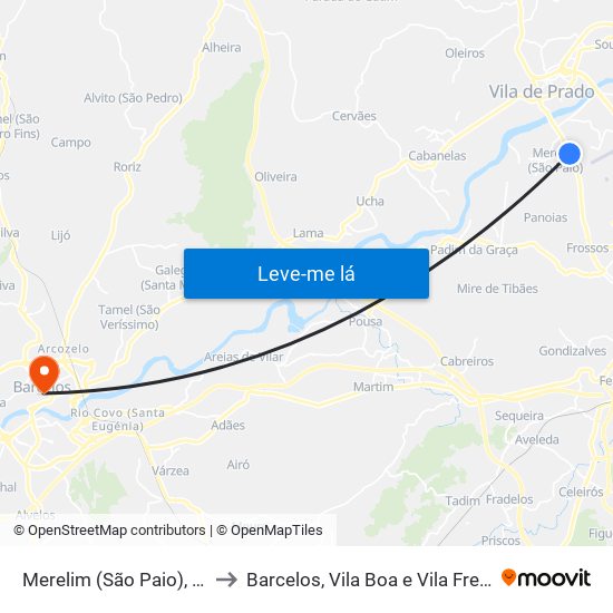 Merelim (São Paio), Panoias e Parada de Tibães to Barcelos, Vila Boa e Vila Frescainha (São Martinho e São Pedro) map