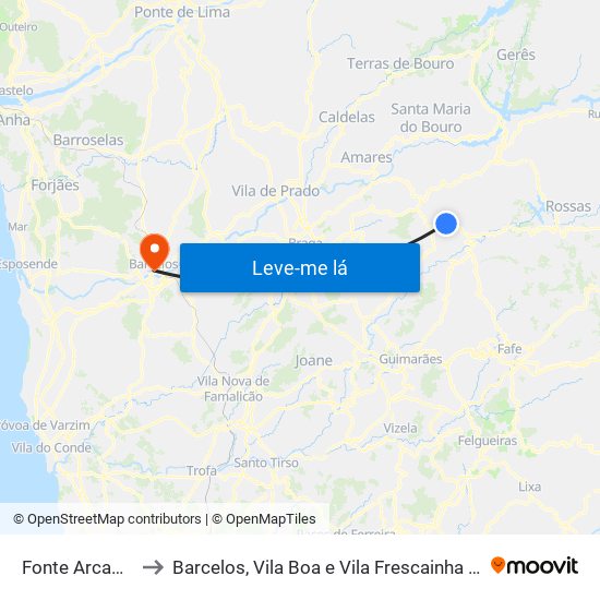 Fonte Arcada e Oliveira to Barcelos, Vila Boa e Vila Frescainha (São Martinho e São Pedro) map