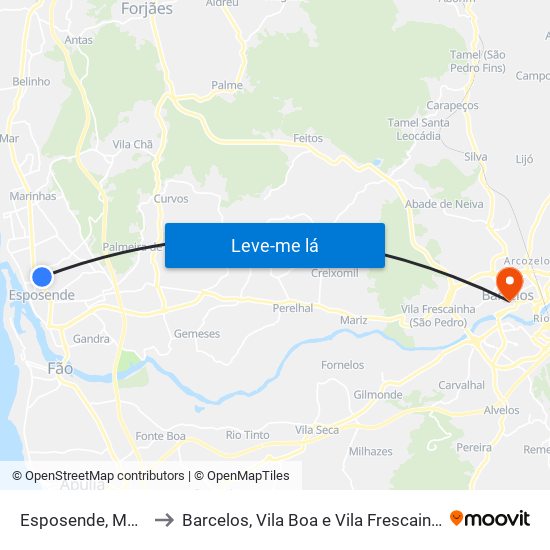 Esposende, Marinhas e Gandra to Barcelos, Vila Boa e Vila Frescainha (São Martinho e São Pedro) map