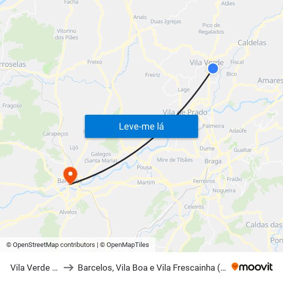 Vila Verde e Barbudo to Barcelos, Vila Boa e Vila Frescainha (São Martinho e São Pedro) map