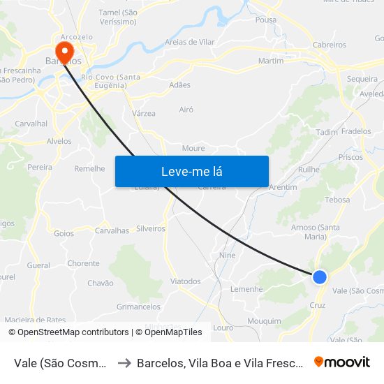 Vale (São Cosme), Telhado e Portela to Barcelos, Vila Boa e Vila Frescainha (São Martinho e São Pedro) map