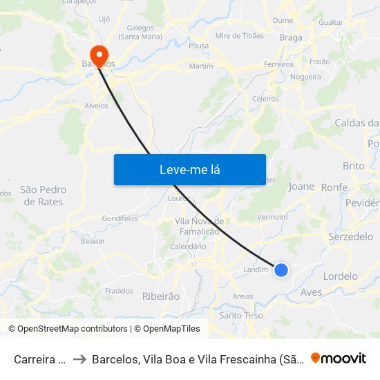 Carreira e Bente to Barcelos, Vila Boa e Vila Frescainha (São Martinho e São Pedro) map