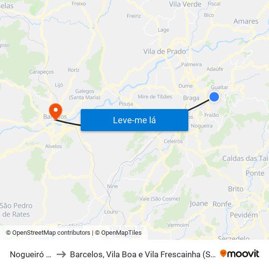 Nogueiró e Tenões to Barcelos, Vila Boa e Vila Frescainha (São Martinho e São Pedro) map