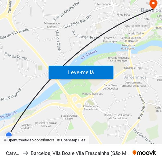 Carvalhal to Barcelos, Vila Boa e Vila Frescainha (São Martinho e São Pedro) map