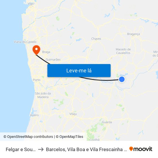Felgar e Souto da Velha to Barcelos, Vila Boa e Vila Frescainha (São Martinho e São Pedro) map