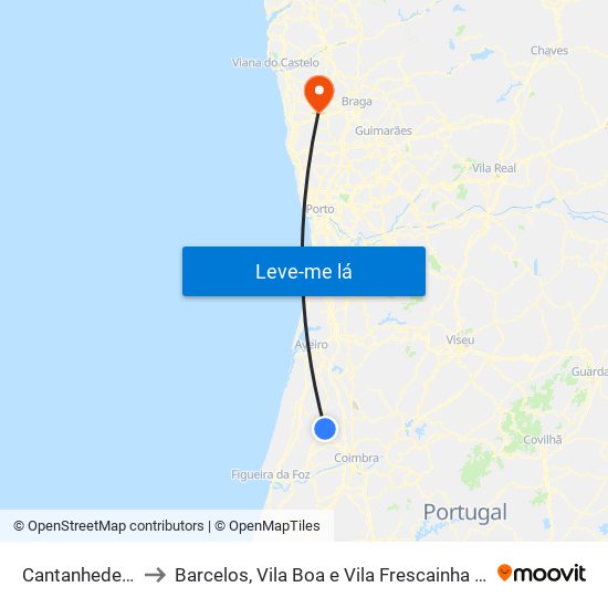 Cantanhede e Pocariça to Barcelos, Vila Boa e Vila Frescainha (São Martinho e São Pedro) map