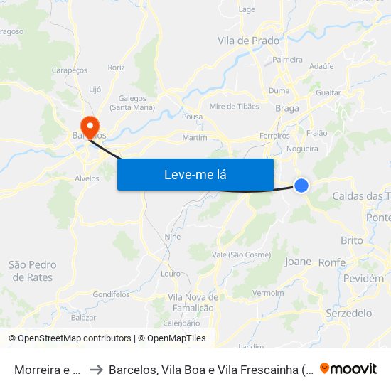 Morreira e Trandeiras to Barcelos, Vila Boa e Vila Frescainha (São Martinho e São Pedro) map