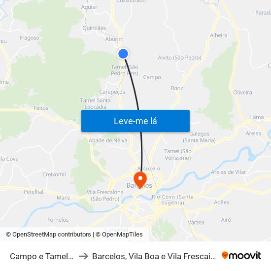 Campo e Tamel (São Pedro Fins) to Barcelos, Vila Boa e Vila Frescainha (São Martinho e São Pedro) map