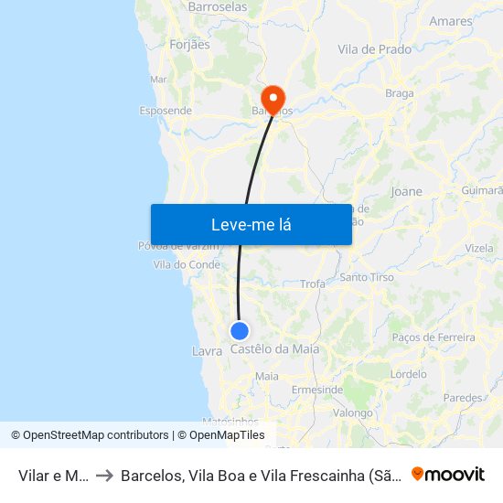 Vilar e Mosteiró to Barcelos, Vila Boa e Vila Frescainha (São Martinho e São Pedro) map