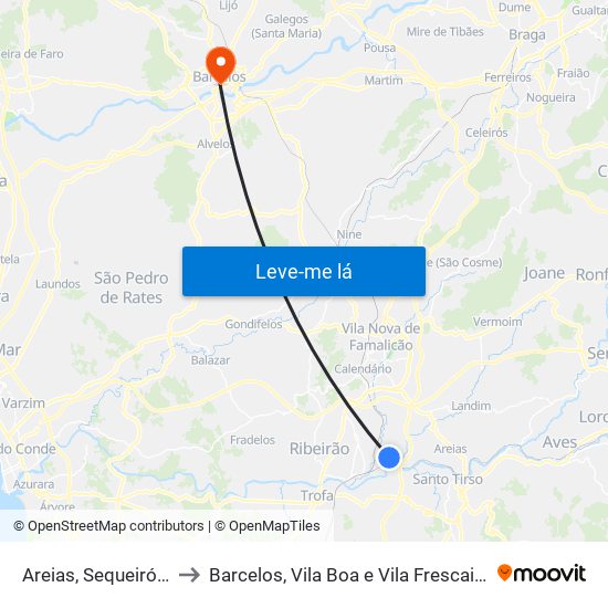 Areias, Sequeiró, Lama e Palmeira to Barcelos, Vila Boa e Vila Frescainha (São Martinho e São Pedro) map