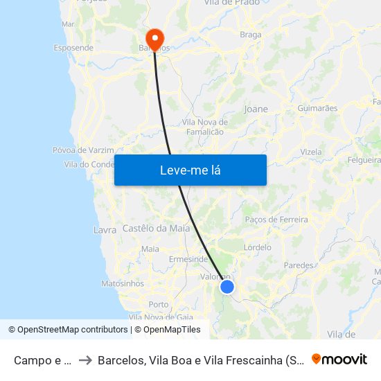 Campo e Sobrado to Barcelos, Vila Boa e Vila Frescainha (São Martinho e São Pedro) map