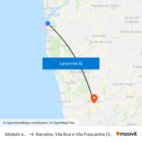 Moledo e Cristelo to Barcelos, Vila Boa e Vila Frescainha (São Martinho e São Pedro) map