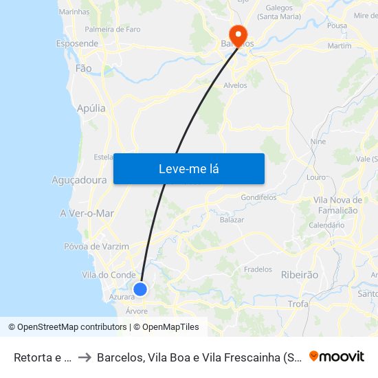 Retorta e Tougues to Barcelos, Vila Boa e Vila Frescainha (São Martinho e São Pedro) map