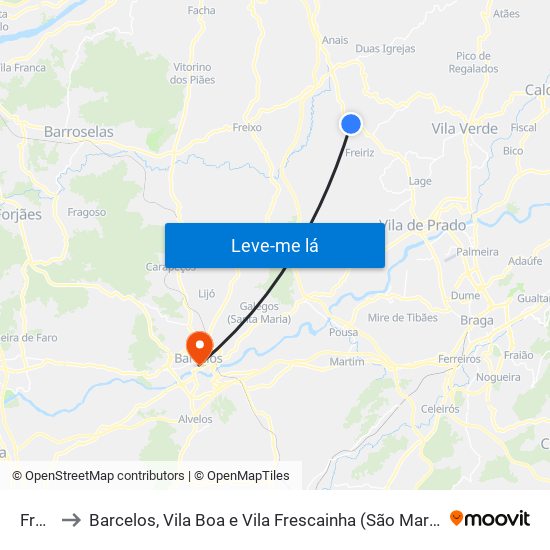 Freiriz to Barcelos, Vila Boa e Vila Frescainha (São Martinho e São Pedro) map