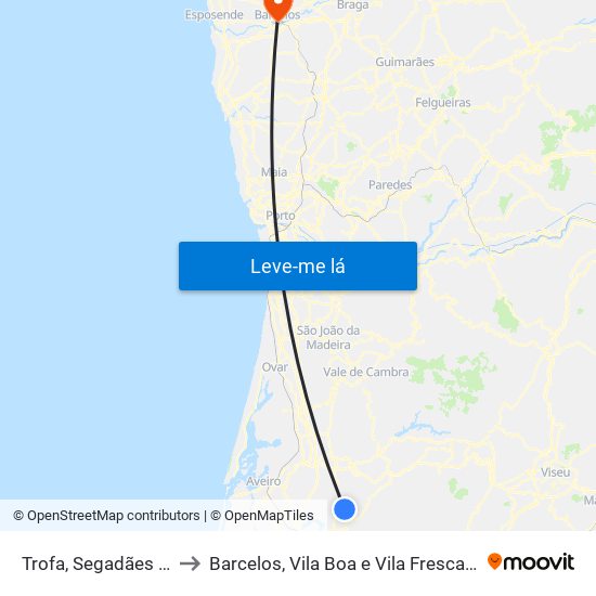 Trofa, Segadães e Lamas do Vouga to Barcelos, Vila Boa e Vila Frescainha (São Martinho e São Pedro) map