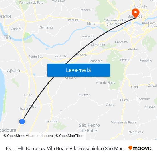 Estela to Barcelos, Vila Boa e Vila Frescainha (São Martinho e São Pedro) map