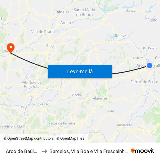 Arco de Baúlhe e Vila Nune to Barcelos, Vila Boa e Vila Frescainha (São Martinho e São Pedro) map