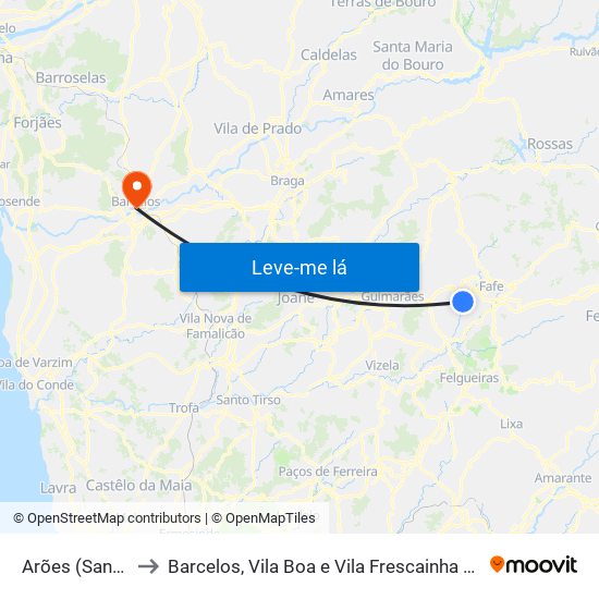 Arões (Santa Cristina) to Barcelos, Vila Boa e Vila Frescainha (São Martinho e São Pedro) map