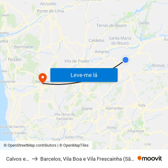 Calvos e Frades to Barcelos, Vila Boa e Vila Frescainha (São Martinho e São Pedro) map