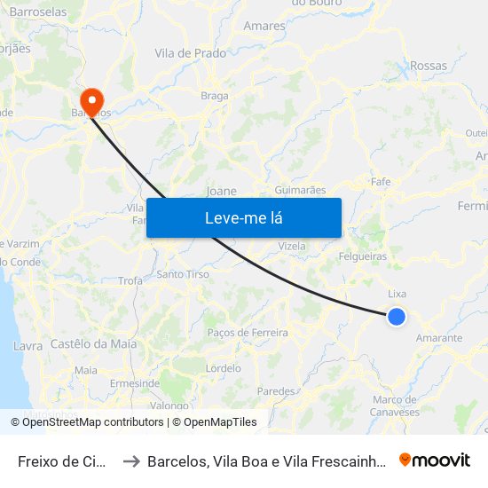 Freixo de Cima e de Baixo to Barcelos, Vila Boa e Vila Frescainha (São Martinho e São Pedro) map