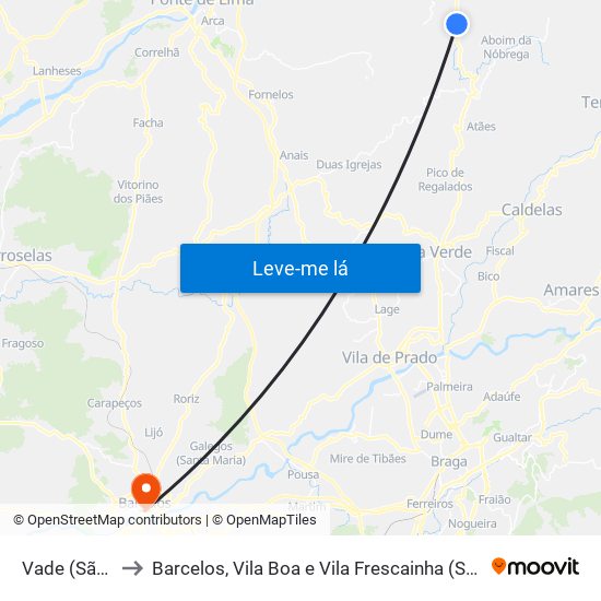 Vade (São Pedro) to Barcelos, Vila Boa e Vila Frescainha (São Martinho e São Pedro) map