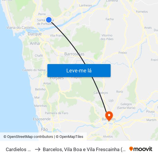 Cardielos e Serreleis to Barcelos, Vila Boa e Vila Frescainha (São Martinho e São Pedro) map