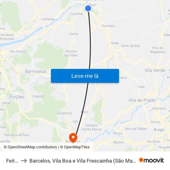 Feitosa to Barcelos, Vila Boa e Vila Frescainha (São Martinho e São Pedro) map