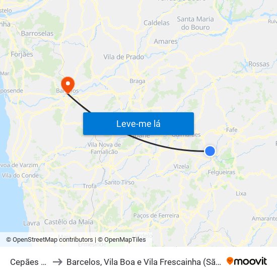 Cepães e Fareja to Barcelos, Vila Boa e Vila Frescainha (São Martinho e São Pedro) map