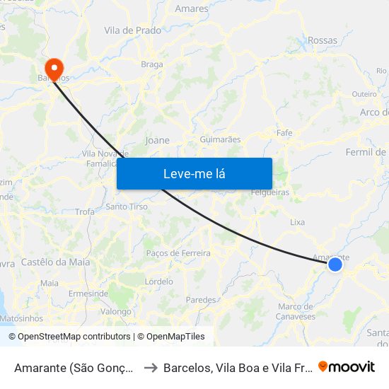 Amarante (São Gonçalo), Madalena, Cepelos e Gatão to Barcelos, Vila Boa e Vila Frescainha (São Martinho e São Pedro) map