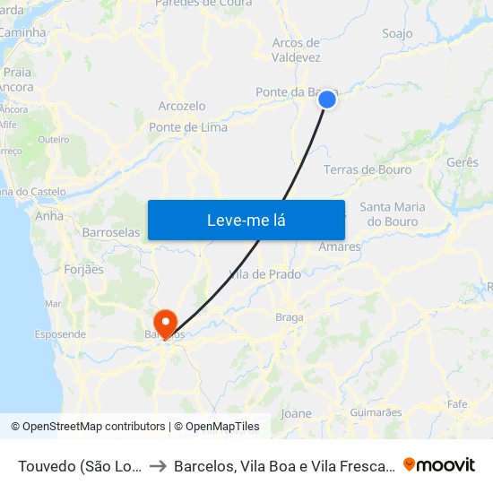 Touvedo (São Lourenço e Salvador) to Barcelos, Vila Boa e Vila Frescainha (São Martinho e São Pedro) map