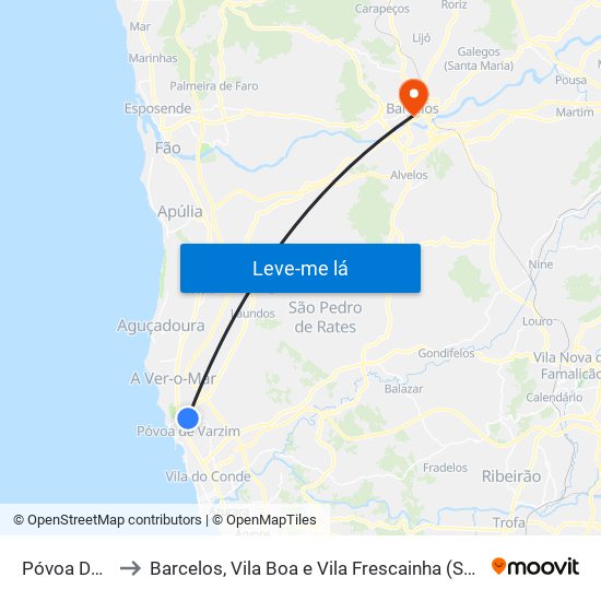 Póvoa De Varzim to Barcelos, Vila Boa e Vila Frescainha (São Martinho e São Pedro) map