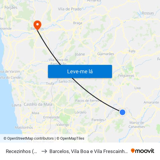 Recezinhos (São Mamede) to Barcelos, Vila Boa e Vila Frescainha (São Martinho e São Pedro) map