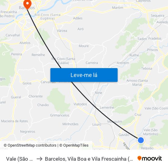 Vale (São Martinho) to Barcelos, Vila Boa e Vila Frescainha (São Martinho e São Pedro) map