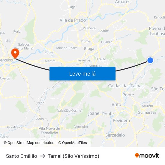 Santo Emilião to Tamel (São Veríssimo) map