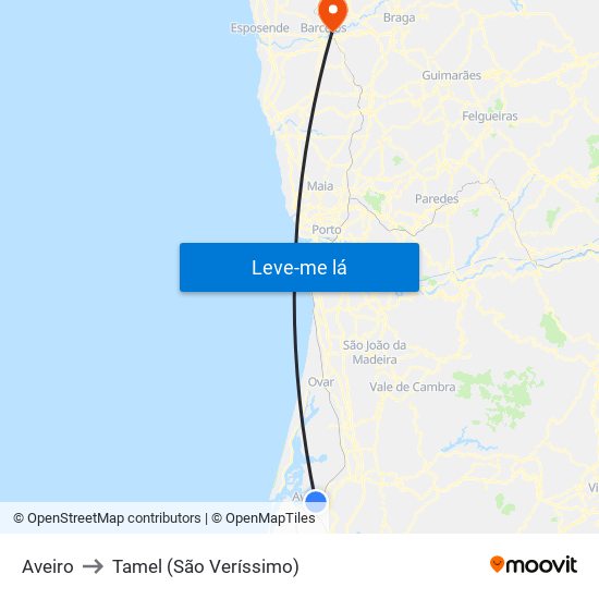 Aveiro to Tamel (São Veríssimo) map