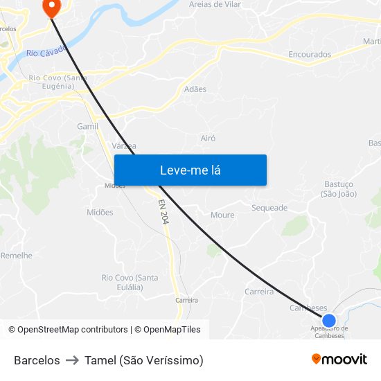 Barcelos to Tamel (São Veríssimo) map