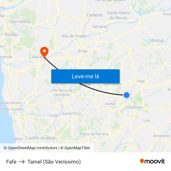 Fafe to Tamel (São Veríssimo) map