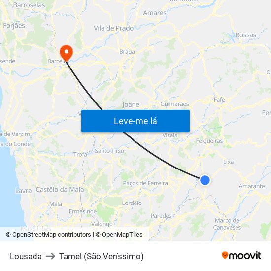 Lousada to Tamel (São Veríssimo) map