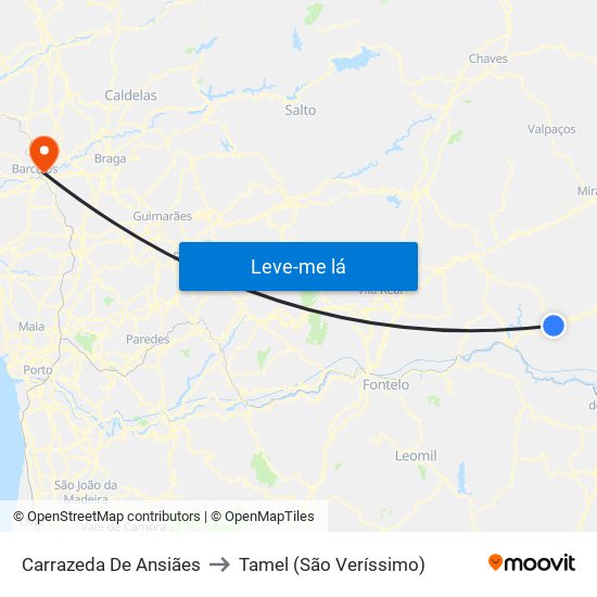 Carrazeda De Ansiães to Tamel (São Veríssimo) map