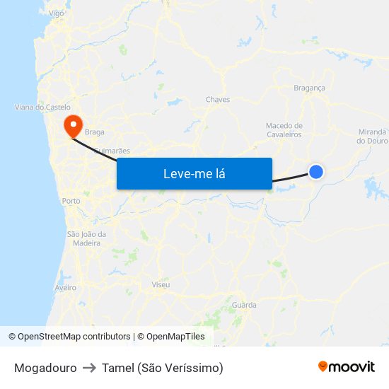 Mogadouro to Tamel (São Veríssimo) map