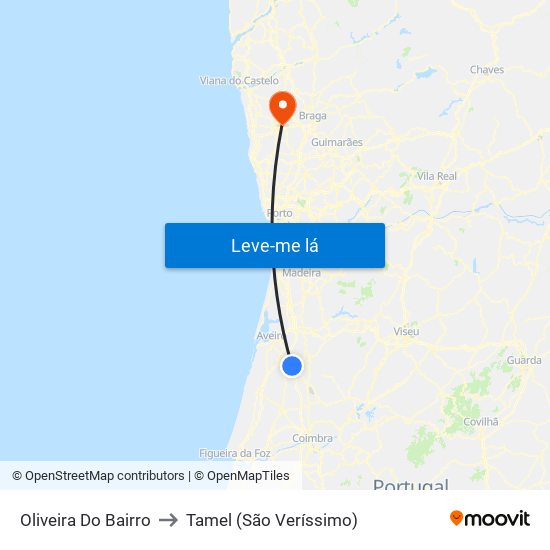 Oliveira Do Bairro to Tamel (São Veríssimo) map
