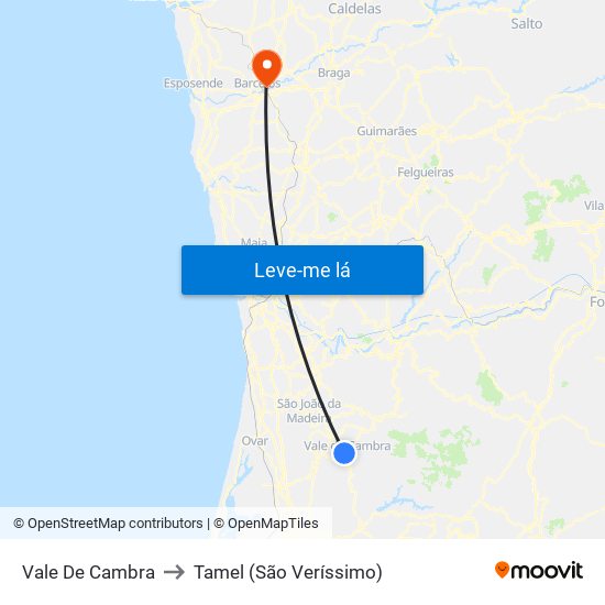 Vale De Cambra to Tamel (São Veríssimo) map