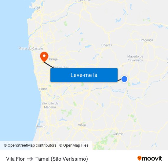 Vila Flor to Tamel (São Veríssimo) map