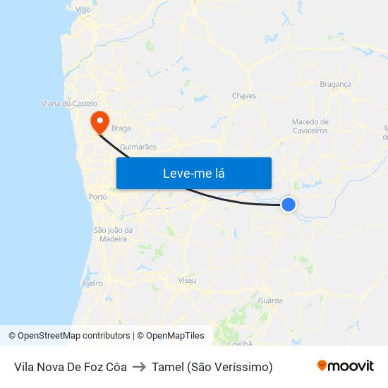 Vila Nova De Foz Côa to Tamel (São Veríssimo) map