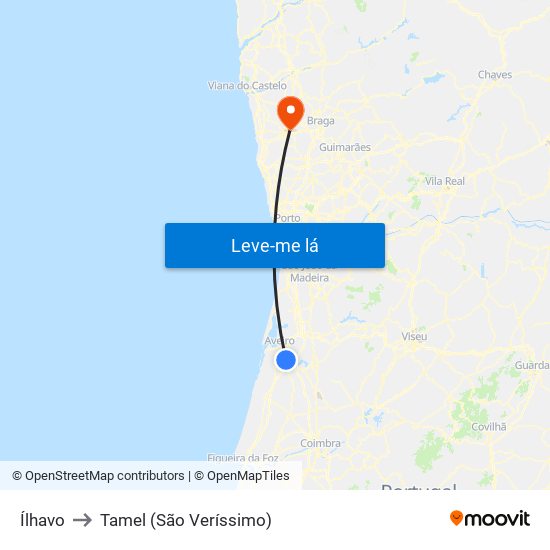 Ílhavo to Tamel (São Veríssimo) map