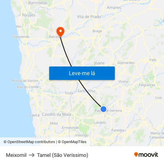 Meixomil to Tamel (São Veríssimo) map