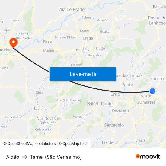 Aldão to Tamel (São Veríssimo) map